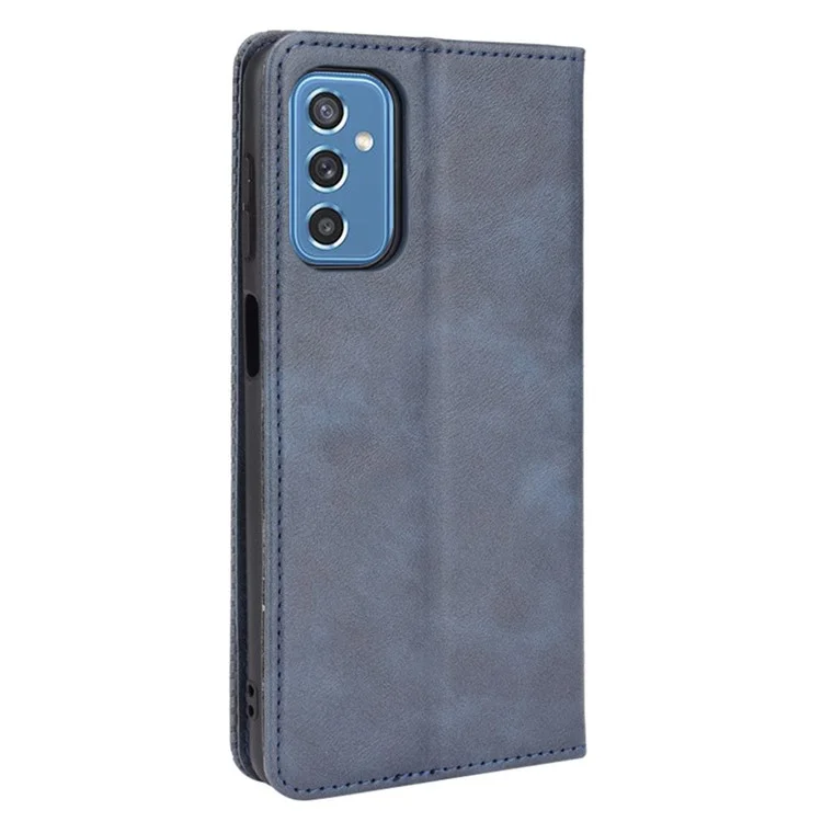 Retro Textured Surface Anti-Drop Phone Leather Case Wallet Stand Cover for Samsung Galaxy M52 5G - Blue