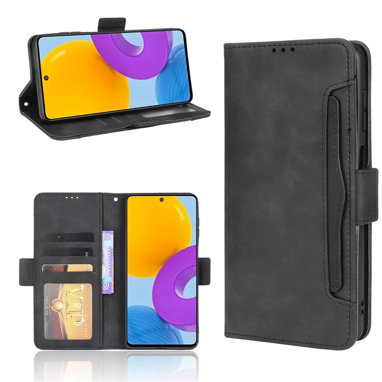 Estuche de Teléfono Ultra Delgado Diseño de Ranura de Tarjetas Múltiples TPU+PU Protector de Cubierta de Billetera de Cuero Para Samsung Galaxy M52 5G - Negro