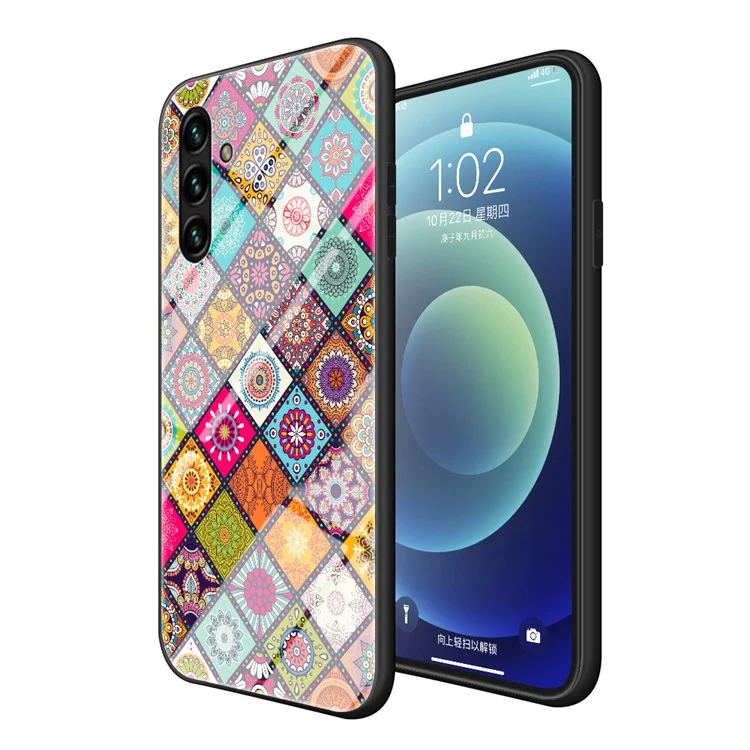 Built-in Metal Sheet Anti-drop Non-slip TPU + PC + Glass Hybrid Phone Case Kickstand Cover with Lanyard for Samsung Galaxy A13 5G - Color Pattern