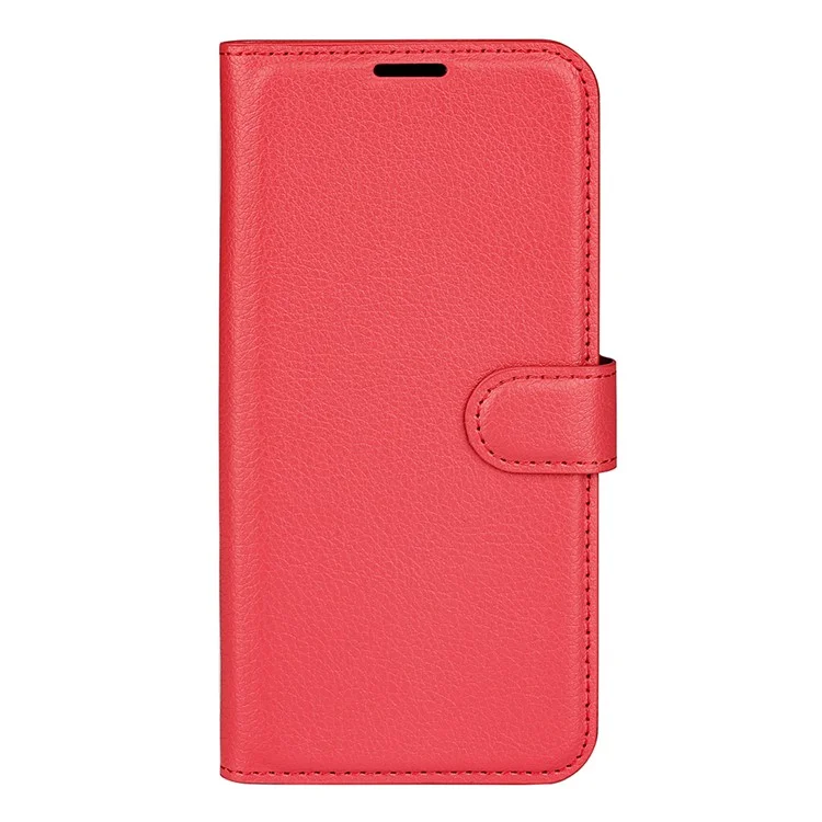 Solid Color Litchi Texture Scratch-resistant PU Leather Stand Wallet Flip Protective Phone Cover for Samsung Galaxy M22 - Red