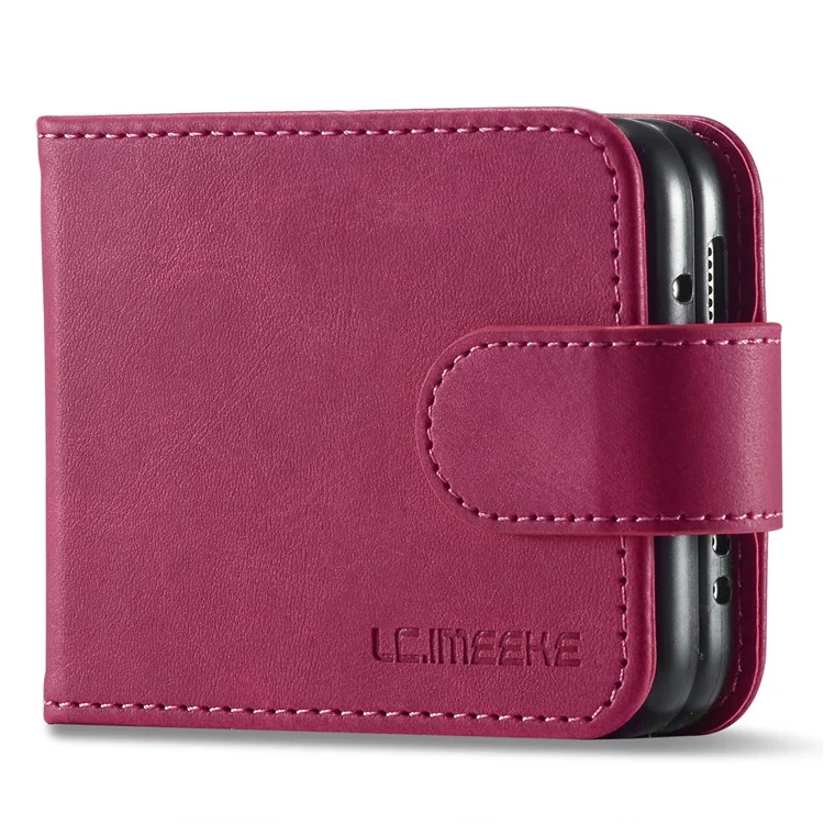 LC.IMEEKE Supporting Stand Card Slot Design Phone Cover PU Leather Folding Phone Case for Samsung Galaxy Z Flip3 5G - Rose