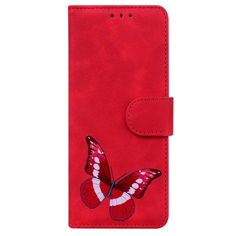 Diseño de soporte ajustable Gran mariposa Impresión a color Piel sintética con tacto de piel Funda de billetera para teléfono para Samsung Galaxy A02s (164,2x75,9x9,1mm) - Rojo
