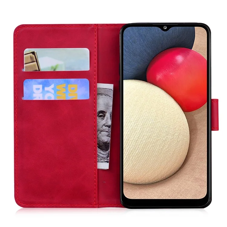 Diseño de soporte ajustable Gran mariposa Impresión a color Piel sintética con tacto de piel Funda de billetera para teléfono para Samsung Galaxy A02s (164,2x75,9x9,1mm) - Rojo