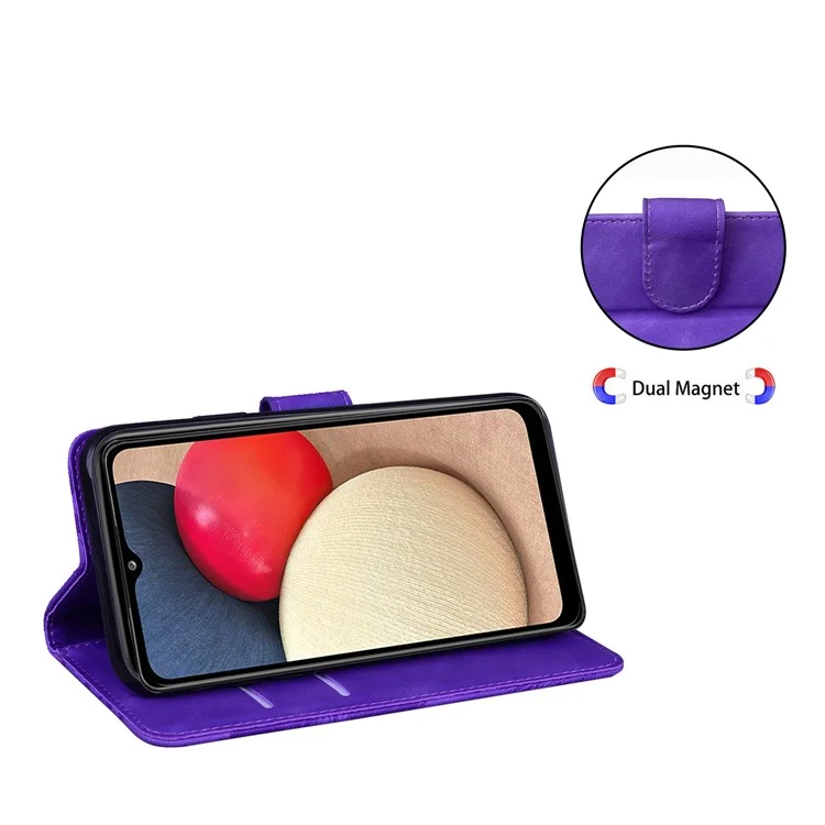Stand De Stand Réglable Gros Papillon Couleur Couleur PUL-Touch PU PUL TÉLÉPHONE CHAPEAU DE TÉLÉPHONE POUR SAMSUNG GALAXY A02S (164.2x75.9x9.1mm) - Violet