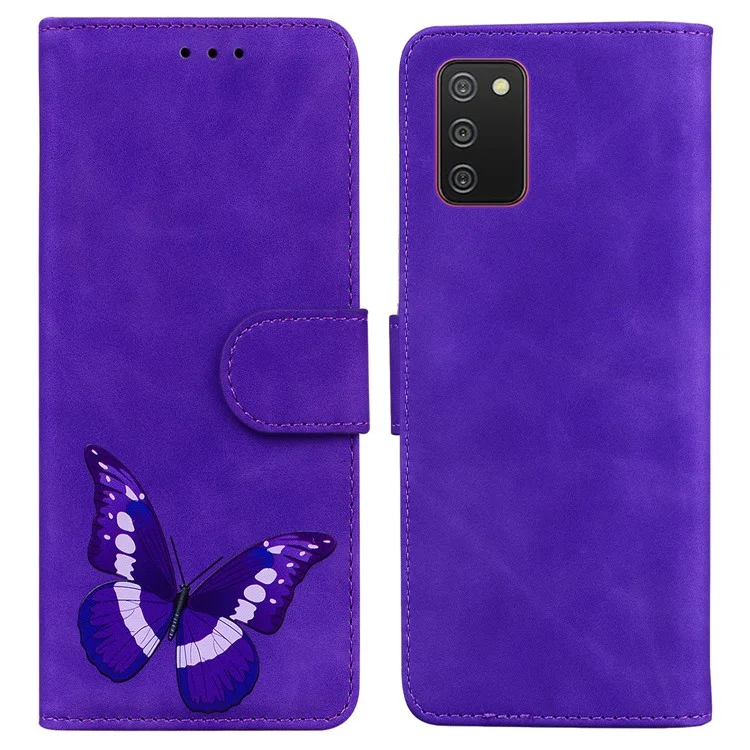 Chiusura Magnetica Big Butterfly Pattern Stampa Skin-touch PU Copertura Del Telefono Con Portafoglio Con Portafoglio Per Samsung Galaxy A03S (166,5 X 75.98 X 9.14mm) - Viola