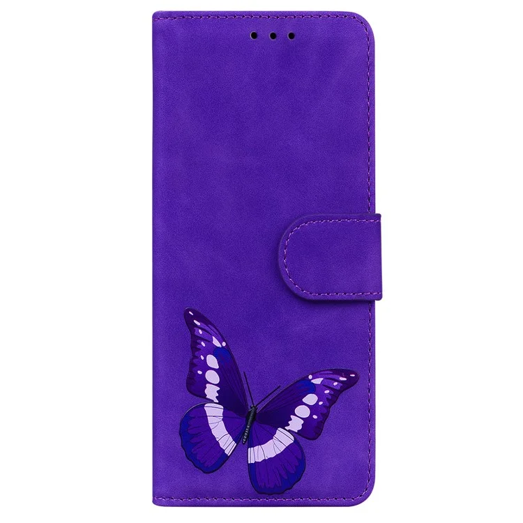 Chiusura Magnetica Big Butterfly Pattern Stampa Skin-touch PU Copertura Del Telefono Con Portafoglio Con Portafoglio Per Samsung Galaxy A03S (166,5 X 75.98 X 9.14mm) - Viola