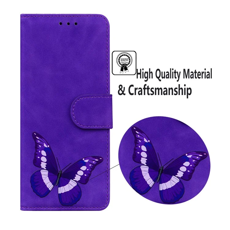 Chiusura Magnetica Big Butterfly Pattern Stampa Skin-touch PU Copertura Del Telefono Con Portafoglio Con Portafoglio Per Samsung Galaxy A03S (166,5 X 75.98 X 9.14mm) - Viola