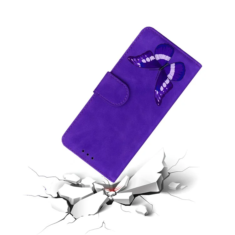 Chiusura Magnetica Big Butterfly Pattern Stampa Skin-touch PU Copertura Del Telefono Con Portafoglio Con Portafoglio Per Samsung Galaxy A03S (166,5 X 75.98 X 9.14mm) - Viola