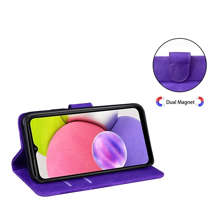 Chiusura Magnetica Big Butterfly Pattern Stampa Skin-touch PU Copertura Del Telefono Con Portafoglio Con Portafoglio Per Samsung Galaxy A03S (166,5 X 75.98 X 9.14mm) - Viola