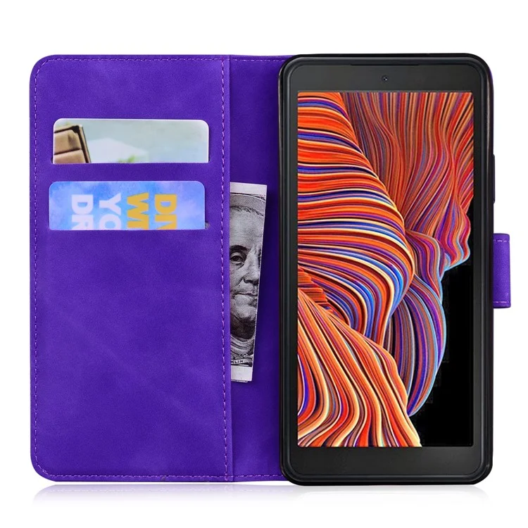 Кожаный ПУ-чехол с модным принтом в виде большой бабочки для телефона Samsung Galaxy Xcover 5 - фиолетовый