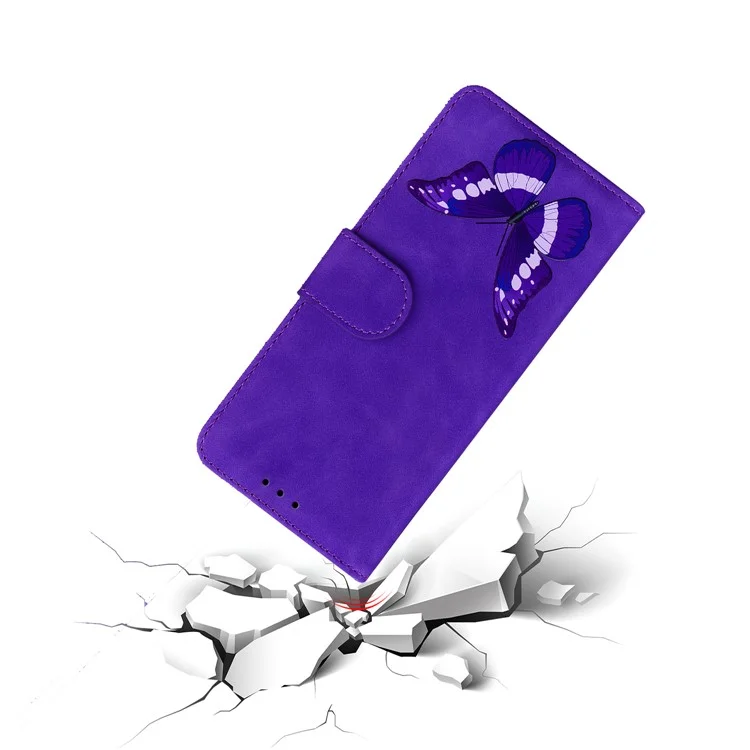 Кожаный ПУ-чехол с модным принтом в виде большой бабочки для телефона Samsung Galaxy Xcover 5 - фиолетовый