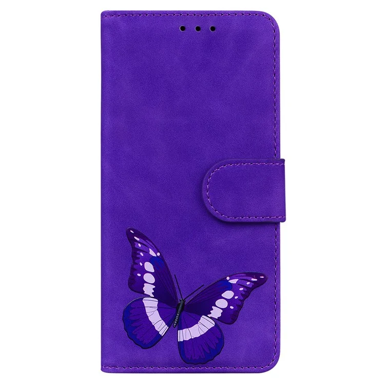 Кожаный ПУ-чехол с модным принтом в виде большой бабочки для телефона Samsung Galaxy Xcover 5 - фиолетовый
