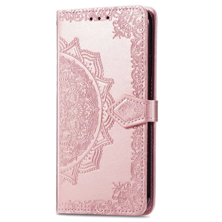 Embossed Mandala Flower Shockproof PU Leather Wallet Flip Stand Cover with Strap for Samsung Galaxy A13 5G / A04s 4G (164.7 x 76.7 x 9.1 mm) - Rose Gold