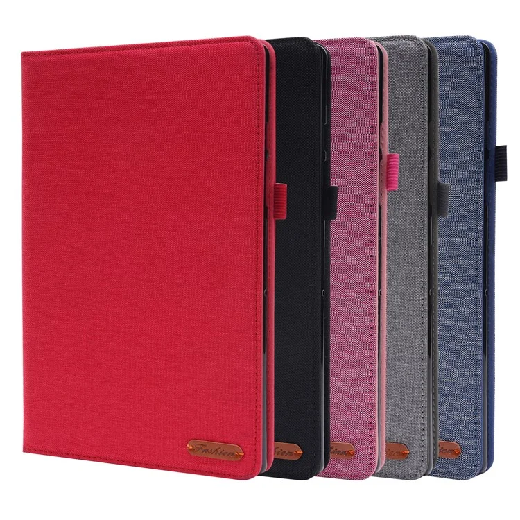 Para Samsung Galaxy Tab A8 10.5 (2021) Cloth Texture PU Leather Tablet Case Folding Stand Folio Protective Cover with Card Slots - Negro