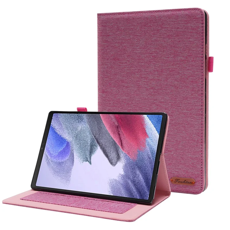 For Samsung Galaxy Tab A8 10.5 (2021) Cloth Texture PU Leather Tablet Case Folding Stand Folio Protective Cover with Card Slots - Pink