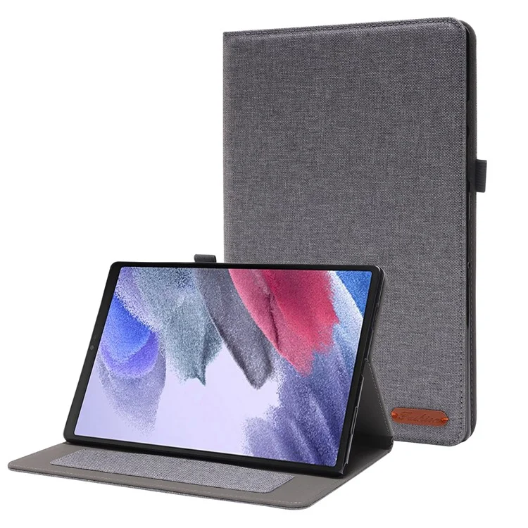 Para Samsung Galaxy Tab A8 10.5 (2021) Textura de Tela PU Cuero Estuche Plegable Plegado Folio Cubierta Protectora Con Ranuras Para Tarjetas - Gris