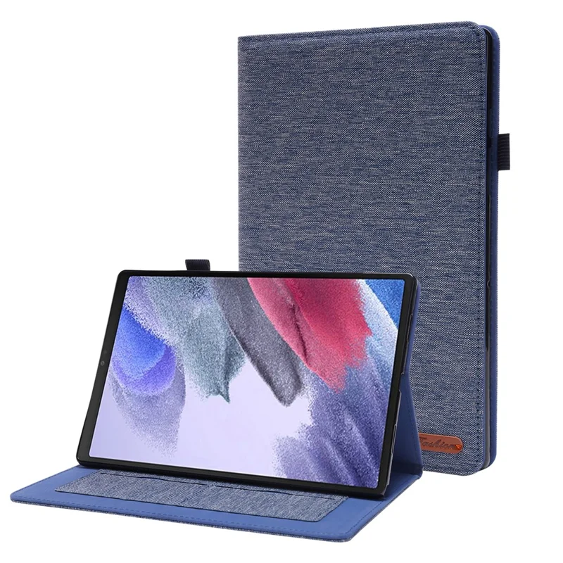 For Samsung Galaxy Tab A8 10.5 (2021) Cloth Texture PU Leather Tablet Case Folding Stand Folio Protective Cover with Card Slots - Blue