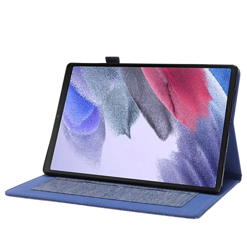 For Samsung Galaxy Tab A8 10.5 (2021) Cloth Texture PU Leather Tablet Case Folding Stand Folio Protective Cover with Card Slots - Blue