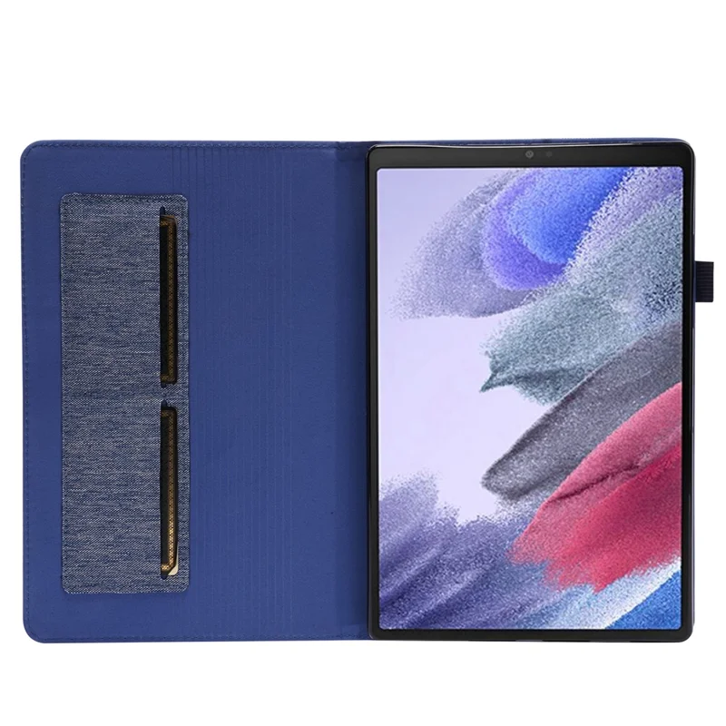 For Samsung Galaxy Tab A8 10.5 (2021) Cloth Texture PU Leather Tablet Case Folding Stand Folio Protective Cover with Card Slots - Blue