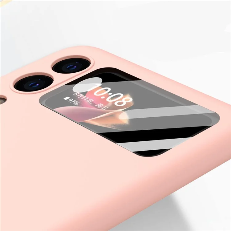 Coque de téléphone en PC rigide enduit de cuir PU anti-gouttes avec protecteur d'écran en verre trempé pour Samsung Galaxy Z Flip3 5G - Rose