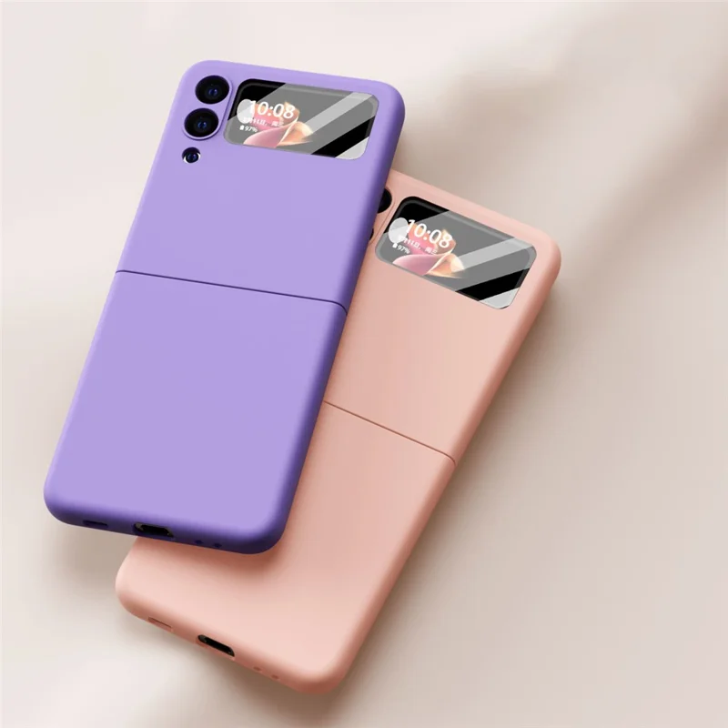 Anti-Drop PU Leather Coated Hard PC Back Phone Case with Tempered Glass Screen Protector for Samsung Galaxy Z Flip3 5G - Purple