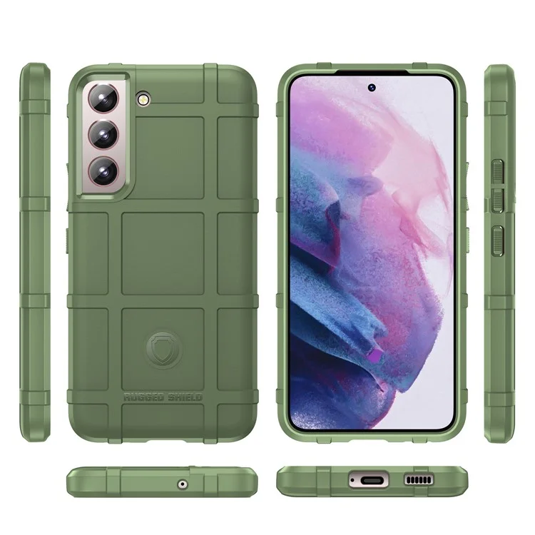 Well-protected Rugged Square Grid Design Anti-scratch Anti-fall Thickened TPU Cover Shell for Samsung Galaxy S22+ 5G - Green
