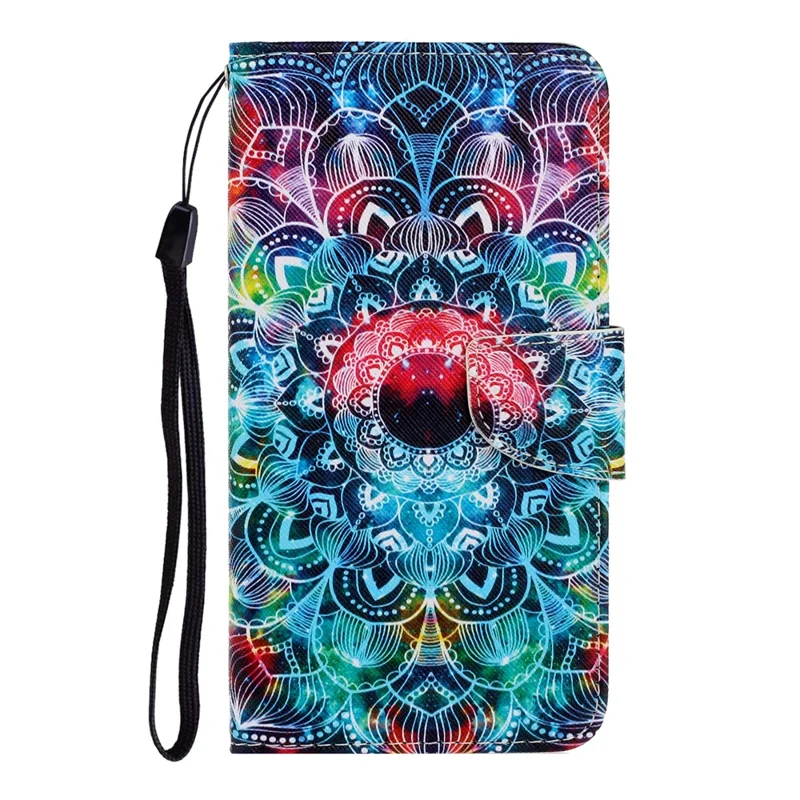 Pattern Printing Cross Texture Phone Case Stand Wallet Leather Cover with Lanyard for Samsung Galaxy S22 Ultra 5G - Mandala Flower