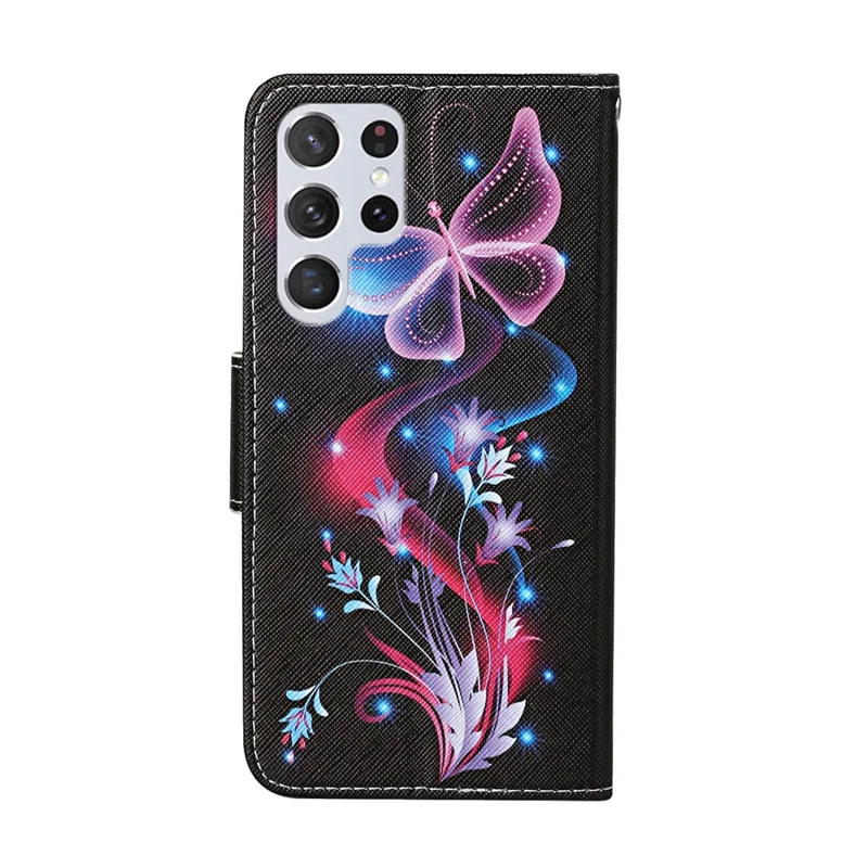 Pattern Printing Stand Wallet Design All-inclusive Protection PU Leather Phone Cover Shell for Samsung Galaxy S22 Ultra 5G - Shimmering Butterfly