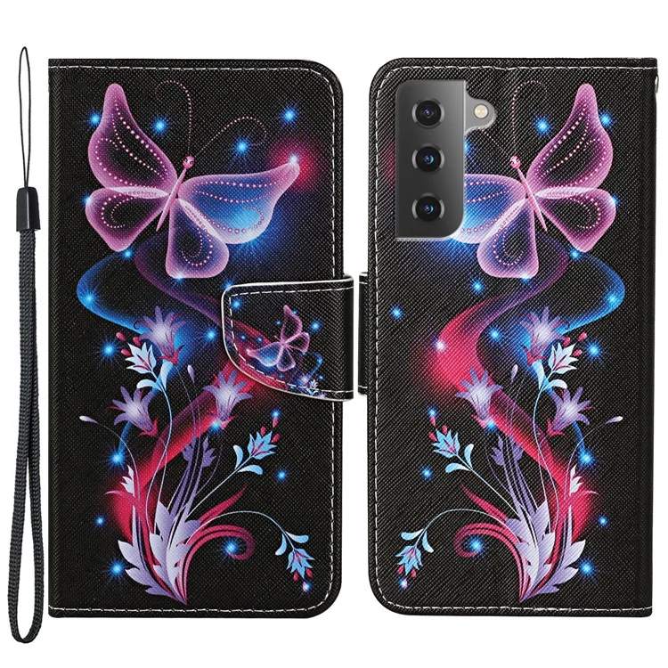 Pattern Printing Magnetic Clasp Closure Leather Phone Cover Protector with Stand Wallet for Samsung Galaxy S22+ 5G - Shimmering Butterfly