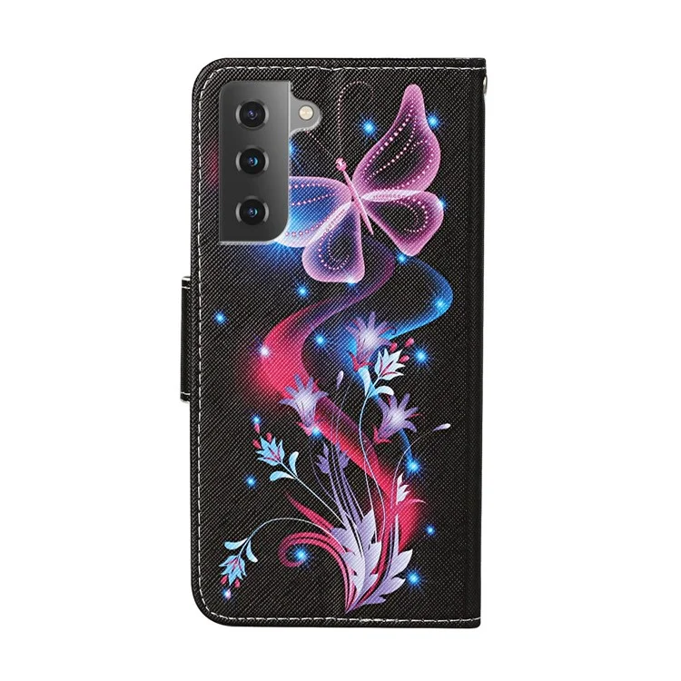 Pattern Printing Magnetic Clasp Closure Leather Phone Cover Protector with Stand Wallet for Samsung Galaxy S22+ 5G - Shimmering Butterfly