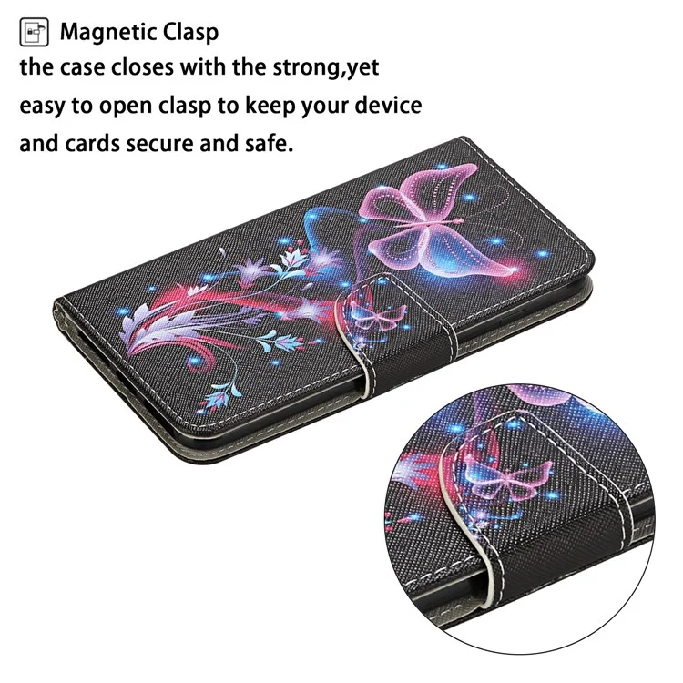 Pattern Printing Magnetic Clasp Closure Leather Phone Cover Protector with Stand Wallet for Samsung Galaxy S22+ 5G - Shimmering Butterfly