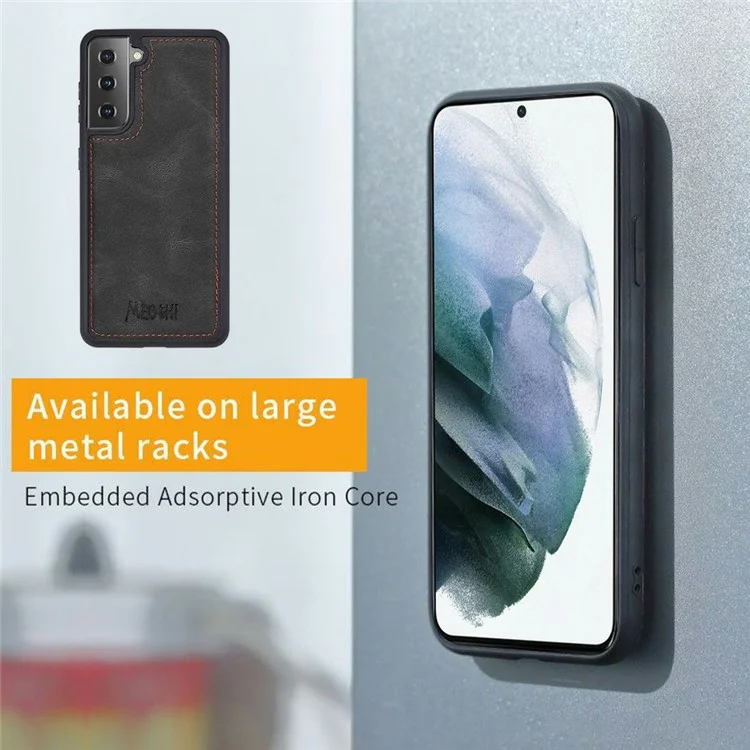 MEGSHI 017 Series Handy Strap Drop-proof Magnetic Absorption Multi-function Zippered Wallet Detachable Leather Cover for Samsung Galaxy S21 FE 5G/S21 Fan Edition - Preto