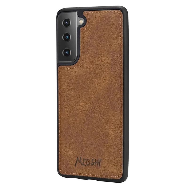 MEGSHI 017 Series Handy Strap Drop-proof Magnetic Absorption Multi-function Zippered Wallet Detachable Leather Cover for Samsung Galaxy S21 FE 5G/S21 Fan Edition - Brown