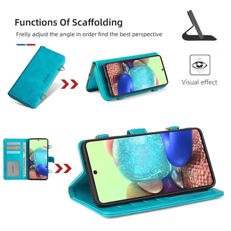 MEGSHI 020 Series Magnetic Absorption Wallet Anti-fall Detachable Design PU Leather TPU Case Shell with Long Strap for Samsung Galaxy A71 5G SM-A716 - Blue