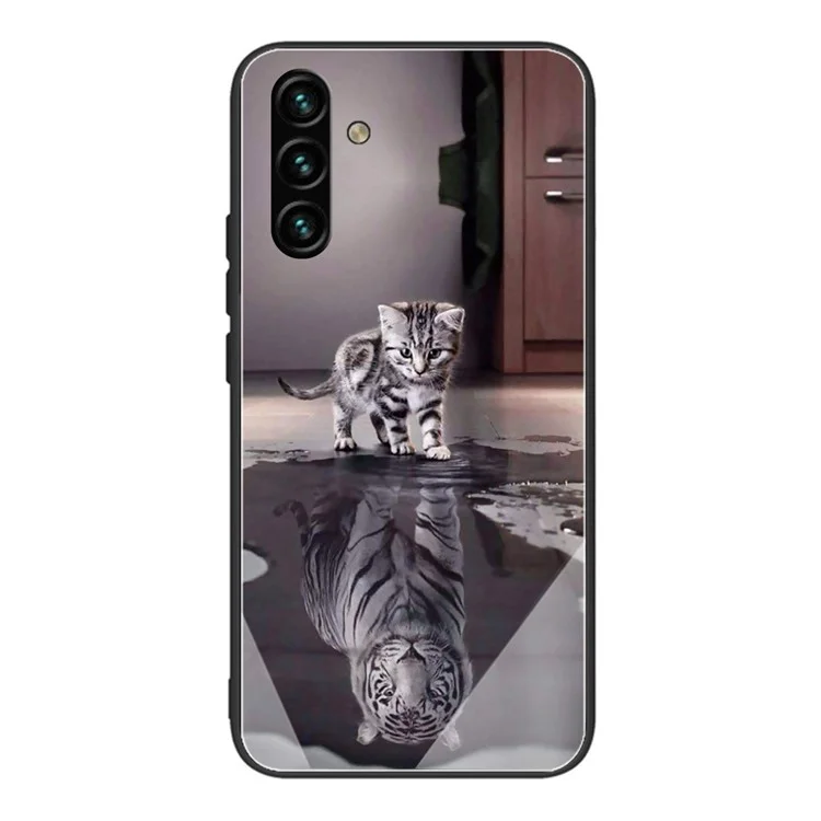 Shockproof Wear-Resistant Pattern Printing Tempered Glass + TPU Phone Protective Cover for Samsung Galaxy A13 5G - Cat and Tiger