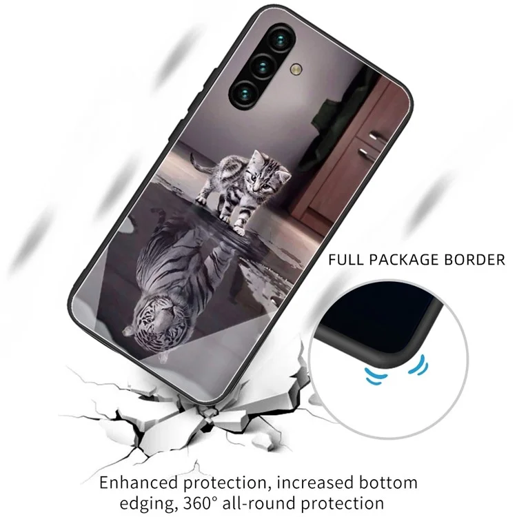 Shockproof Wear-Resistant Pattern Printing Tempered Glass + TPU Phone Protective Cover for Samsung Galaxy A13 5G - Cat and Tiger