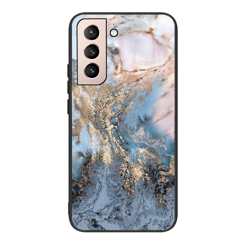 Marble Pattern Anti-drop Anti-scratch Tempered Glass + TPU Phone Back Cover Case for Samsung Galaxy S22 5G - Style U