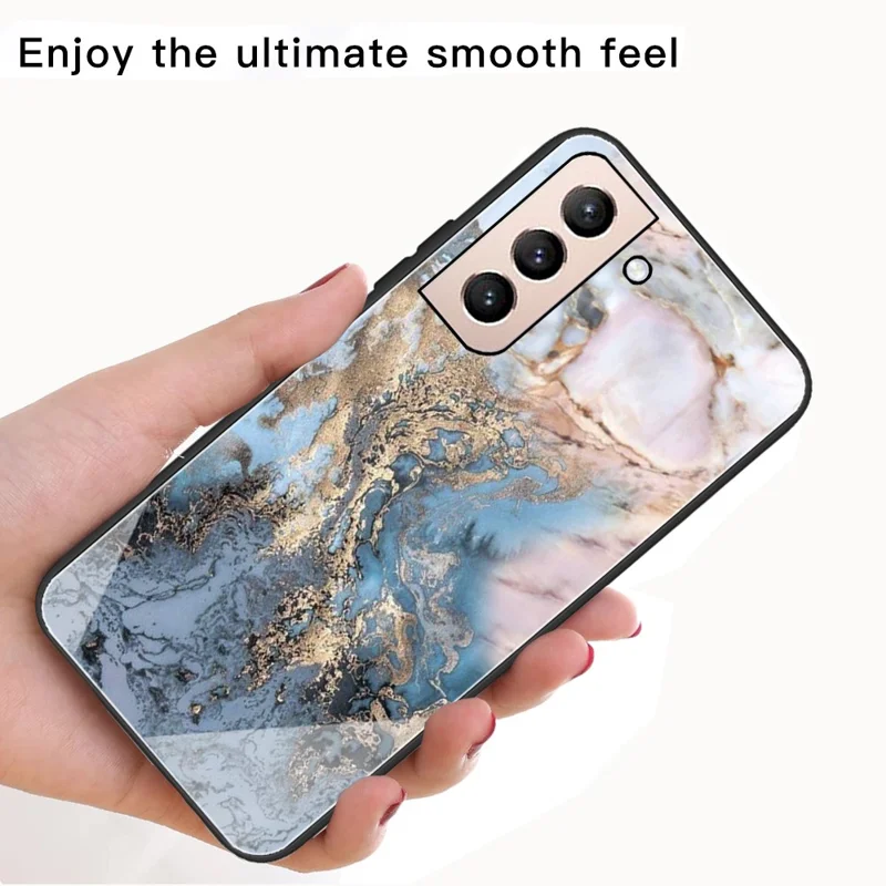 Marble Pattern Anti-drop Anti-scratch Tempered Glass + TPU Phone Back Cover Case for Samsung Galaxy S22 5G - Style U