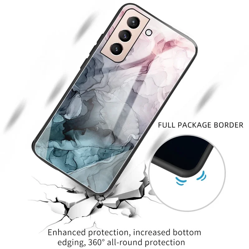 Marble Pattern Tempered Glass + TPU 360-degree Protection Anti-fall Phone Case Cover for Samsung Galaxy S22 5G - Style A