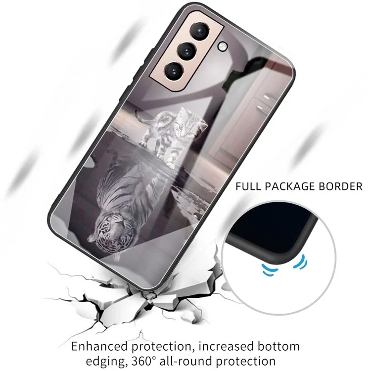 Wear-Resistant Shockproof Pattern Printing Tempered Glass + TPU Phone Protective Cover for Samsung Galaxy S22 5G - Cat and Tiger