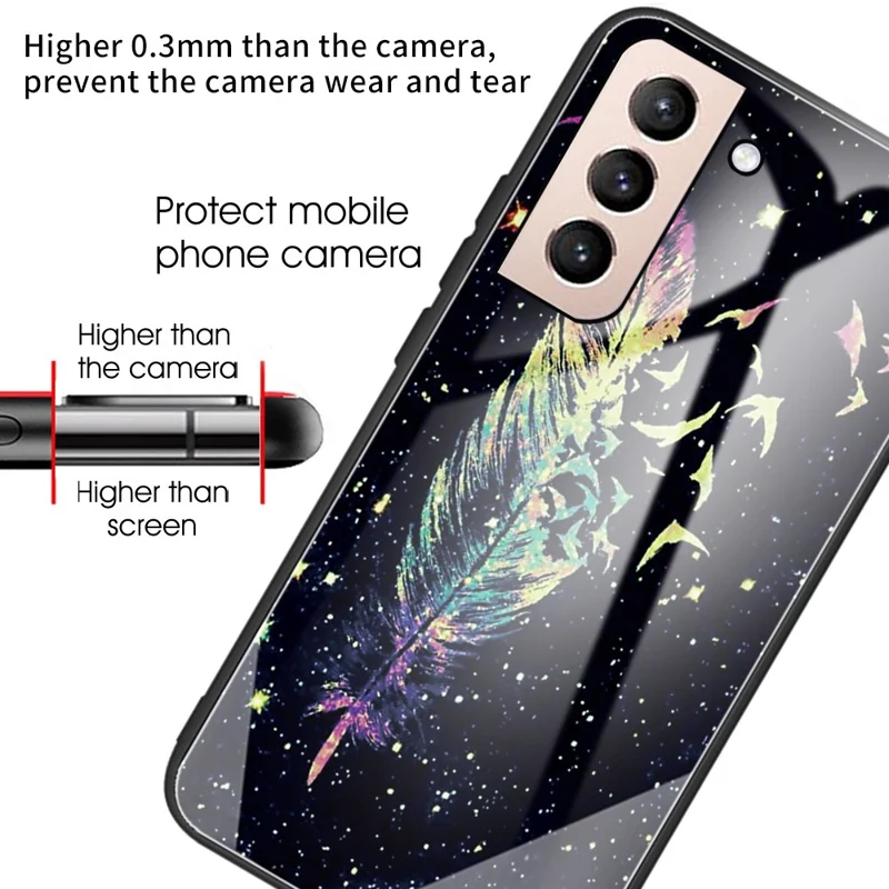 Wear-Resistant Shockproof Pattern Printing Tempered Glass + TPU Phone Protective Cover for Samsung Galaxy S22 5G - Feather