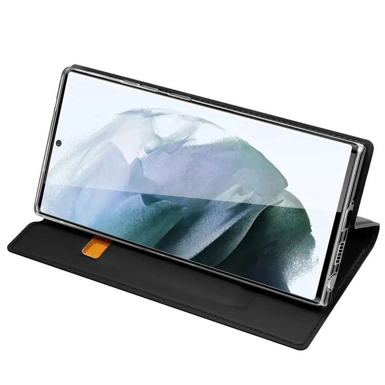 DUX DUCIS Skin Pro Series Funda con tapa de piel PU, soporte y ranura para tarjeta, a prueba de golpes, para Samsung Galaxy S22 Ultra 5G - Negro