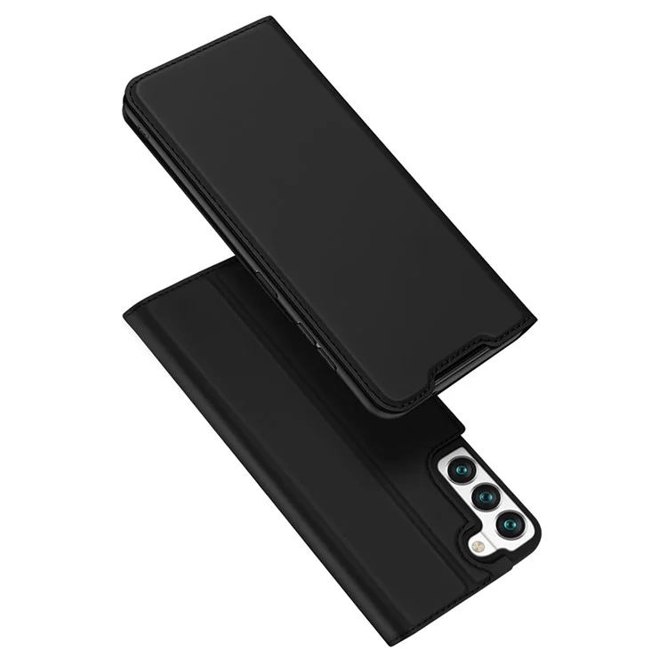 DUX DUCIS Skin Pro Series para Samsung Galaxy S22 5G Capa de telefone de couro PU com slot para cartão, suporte dobrável, fechamento magnético automático e à prova de choque - Preto