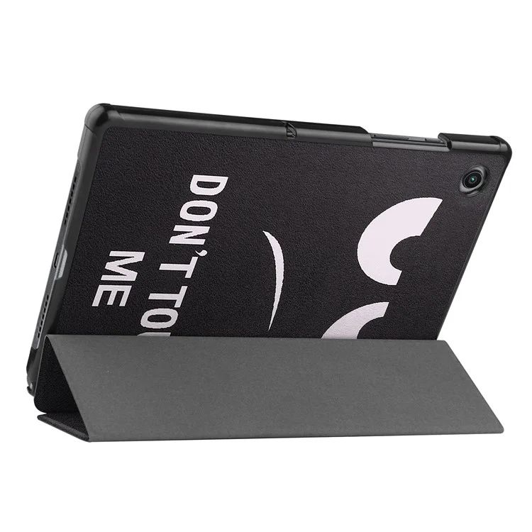 For Samsung Galaxy Tab A8 10.5 (2021) SM-X205 / SM-X200 Trifold Stand Pattern Printing Hard PC Soft PU Leather Tablet Cover  - Don't Touch Me