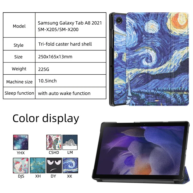 For Samsung Galaxy Tab A8 10.5 (2021) SM-X205 / SM-X200 Trifold Stand Pattern Printing Hard PC Soft PU Leather Tablet Cover  - Don't Touch Me
