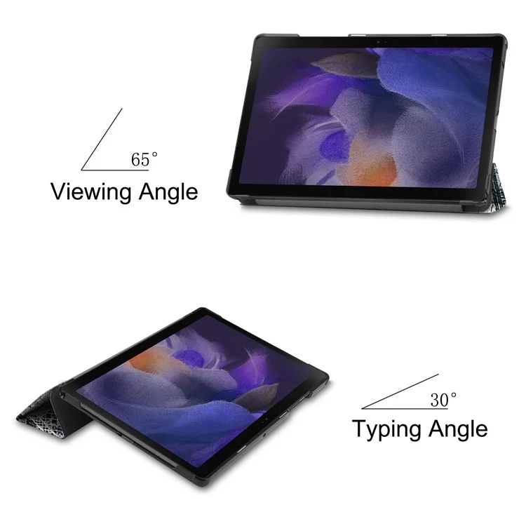 For Samsung Galaxy Tab A8 10.5 (2021) SM-X205 / SM-X200 Trifold Stand Pattern Printing Hard PC Soft PU Leather Tablet Cover - Eiffel Tower and Map
