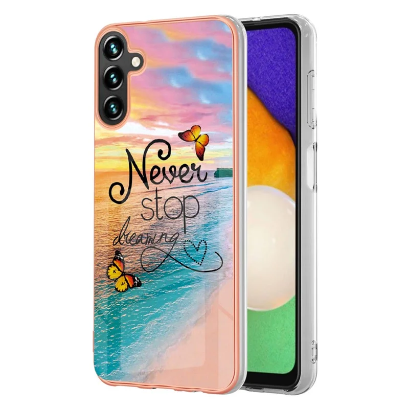 Marble Design Soft Touch IMD IML Electroplating TPU Phone Cover for Samsung Galaxy A13 5G / A04s 4G (164.7mm) - Never Stop Dreaming
