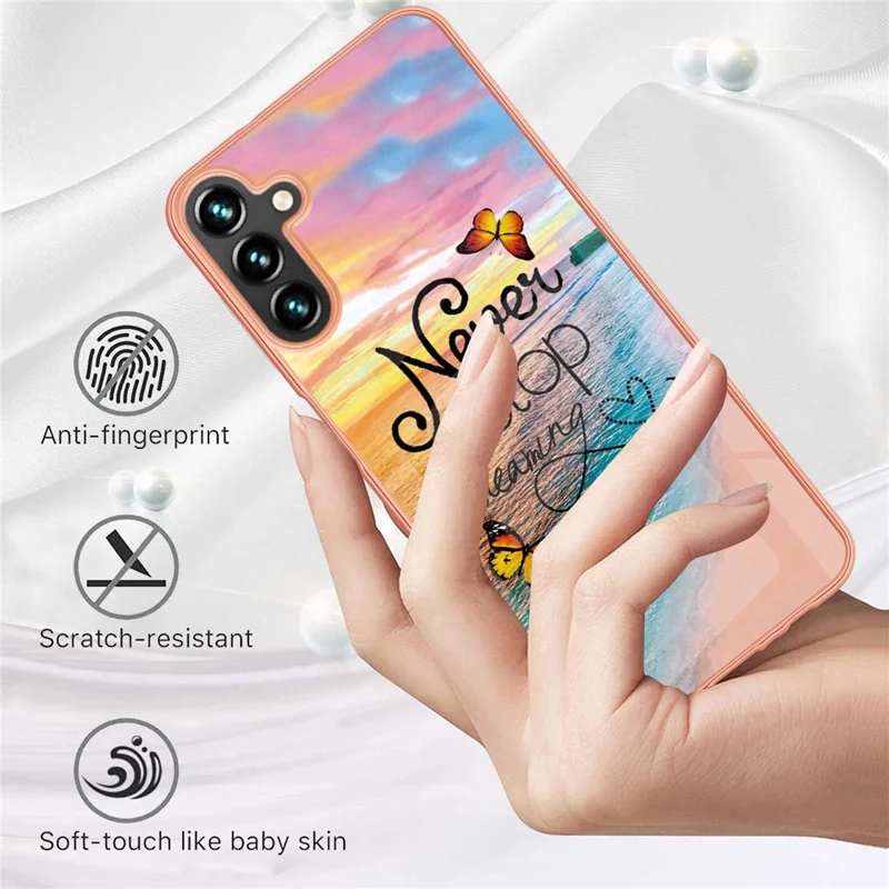Marble Design Soft Touch IMD IML Electroplating TPU Phone Cover for Samsung Galaxy A13 5G / A04s 4G (164.7mm) - Never Stop Dreaming