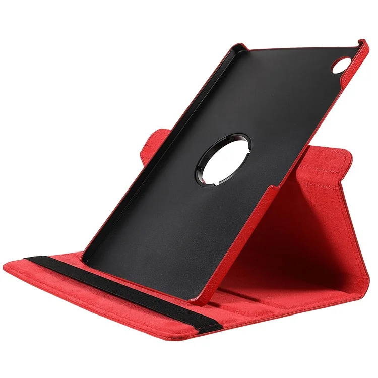 Pour Samsung Galaxy Tab A8 10.5 (2021) Litchi Texture PU Leather 360 Degree Swivel Stand Protective Tablet Case with Elastic Band - Red