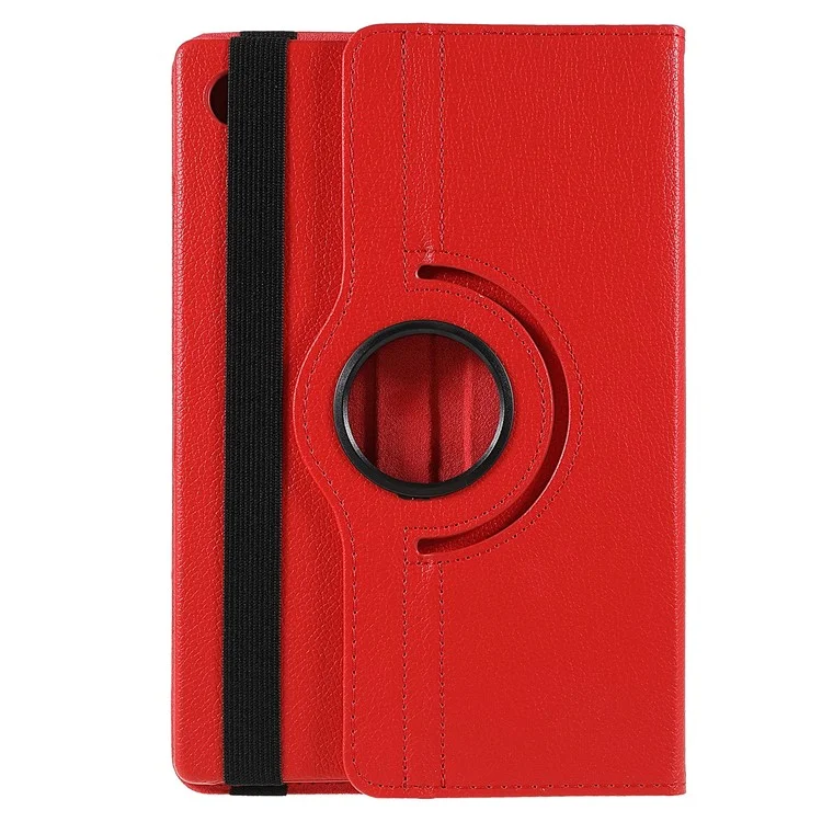 Litchi Texture PU Couro 360 Graus Swivel Carrinho Caixa De Comprimido Protetor Com Elástico Para Samsung Galaxy Tab A8 (2021) - Vermelho